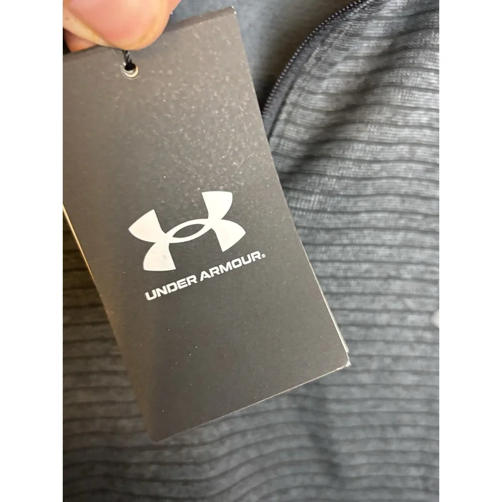 Under Armour Storm SweaterFleece QZ Gray Striped Golf Pullover 1373674 Size XL